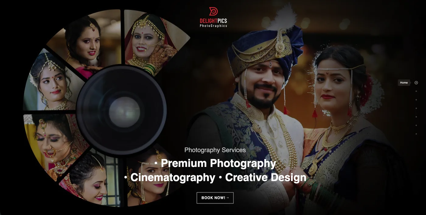 DelightPics Photographics website homepage