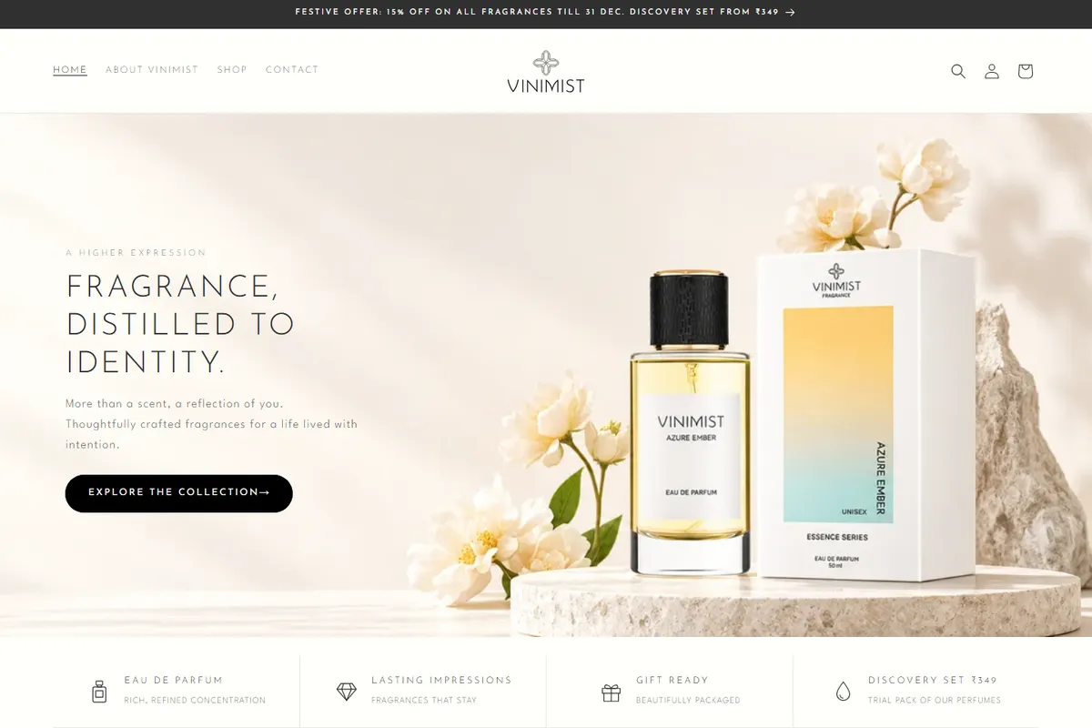 Screenshot of Vinimist — Fragrances E-commerce Store